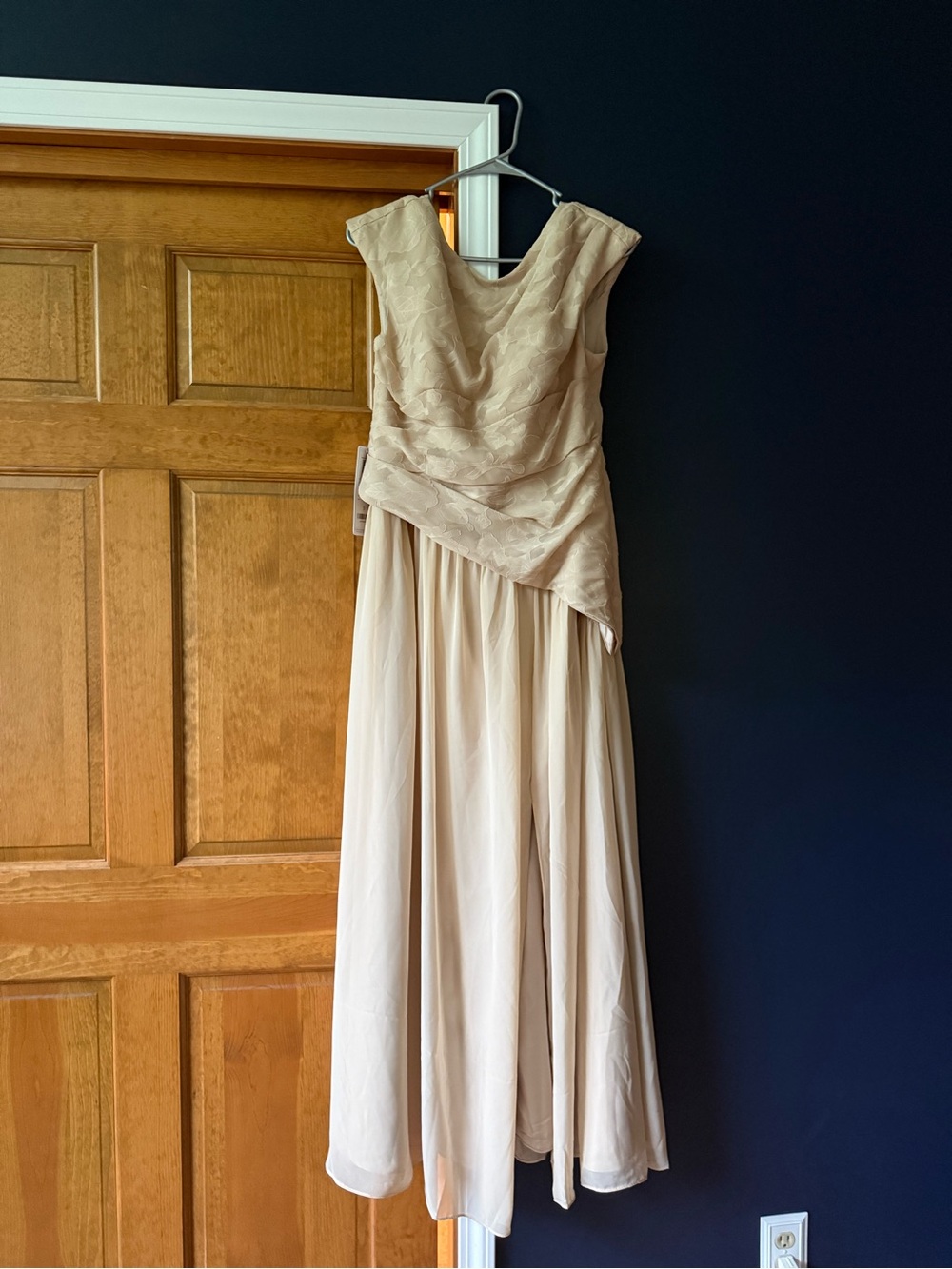 Azazie Beige Draped V-Neck Mother of the Bride Dress